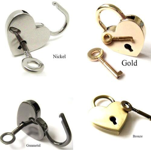 4cm x 3cm Heart Lock Key Set for Hand Bag Clutch Backpack, 4 colours