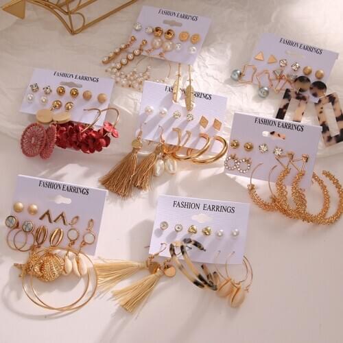 2020 Pearl Earrings For Women Korean Flower Acrylic Hoop Earrings Set Boho Shell Tassel Drop Earrings Fashion jewelry Brincos