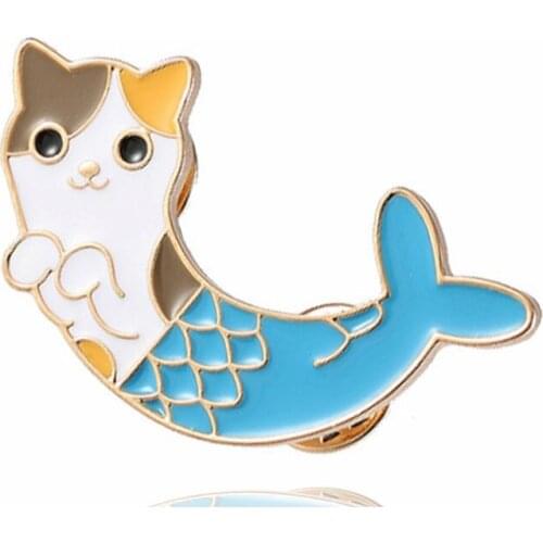 Cute Mermaid Cat Kitten Enamel Lapel Pin Animal Brooch