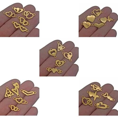 10pcs Mix Stainless Steel Gold Plated Love Heart Connector Jewelry Making Bracelet Necklace Accessories Craft Findings 25 Styles