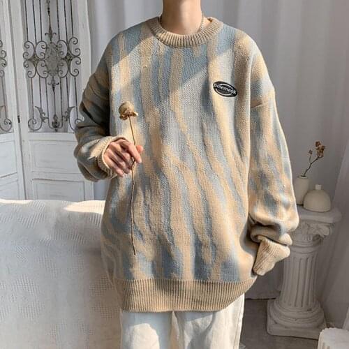 Hip Hop Mens Streetwear Men Harajuku Knitted Sweater Mens Zebra Pattern 2021 Spring Sweater Pullover Loose Retro Vintage Cotton