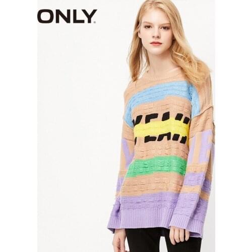 ONLY Autumn Loose Round Collar Letter Stripe Sweater | 119324531
