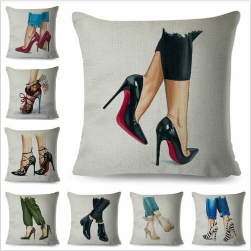 Funny Personlity Design Cartoon Lady High Heel Shoes Print Cushion Cover for Car Sofa Home decpration art Pillow Case All Sizes