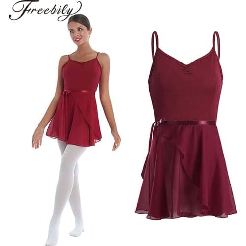 Women Backless Dance Wear Gymnastics Leotard + Chiffon Wrap Ballet Skirt 2Pcs Sets Stage Performance Ballerina Costume