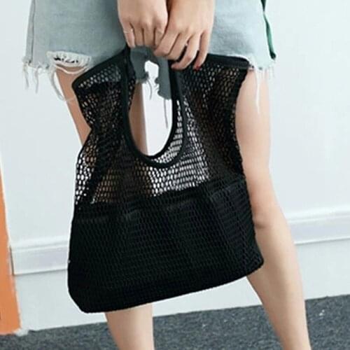 Ladies Beach Toys Storage Protable Mesh Bag Women Cosmetic Makeup Bags Casual Shopping Handbags Holiday Tote