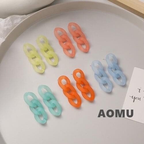 AOMU New Colorful Sweet Cute Translucent Jelly Acrylic Hollow Long Tassel Chain Splicing Earrings for Women Jewelry Gifts