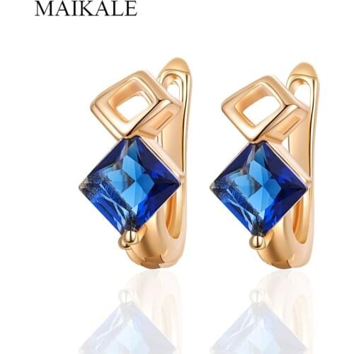 MAIKALE Simple Small Classic Square MultiColor Cubic Zirconia Stud Earrings for Women Jewelry Wedding Party Gifts High Quality