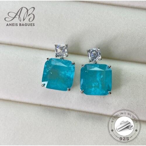 Aneis Bagues 100% 925 Sterling Silver Paraiba Tourmaline Gemstone Ear Stud Earrings White Gold Color Fine Jewelry For Women Gift