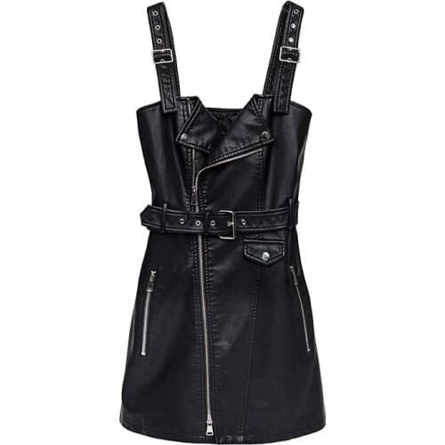 Women PU leather dress sexy V neck Sash zipper winter black red short dress sundress vestido