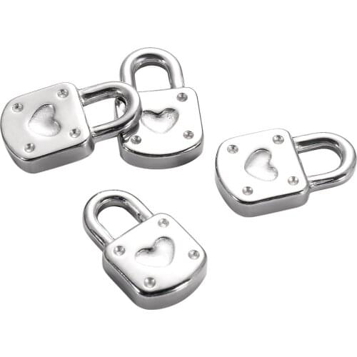 10pcs/lot Stainless Steel Lock Pendant Square Heart Lock PadLock Charms Fit DIY Necklace Bracelet Pendants Jewelry Making