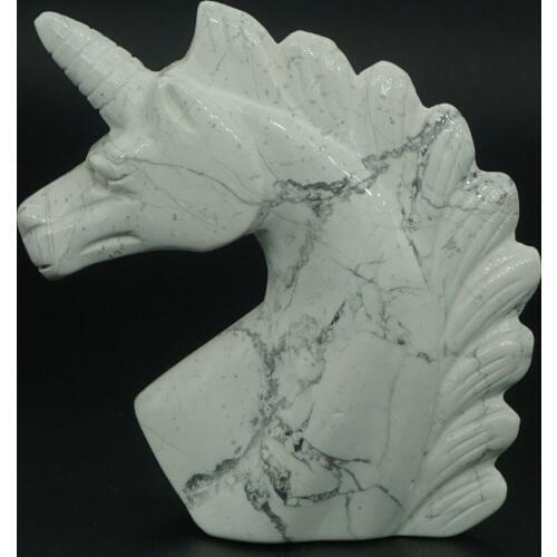 3" Natural Gemstone White Howlite Turquoise Unicorn Figurine Reiki Healing Crystal Statue Decor#W3