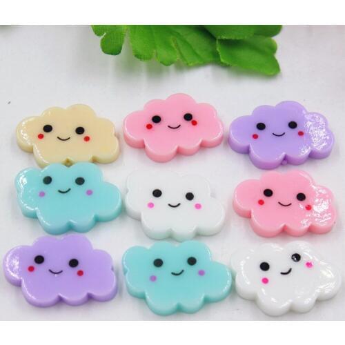 50pcs/lot flat back resin cloud with smile mix colors DIY resin cabochons accessories 24*16mm