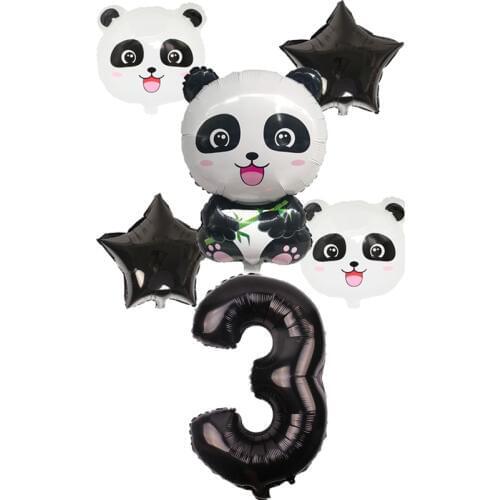 6pcs China Panda Foil Balloons and 32inch black number Childrens Inflatable Toys Birthday Party Decor Kids giant Panda Globos