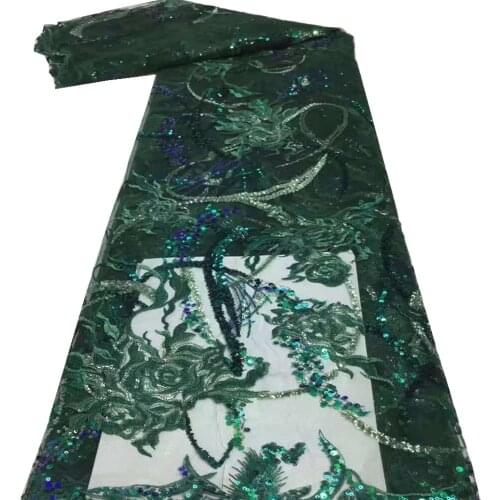African Lace Fabric 2021 High Quality Lace Sequins French Net Lace Tulle Mesh Fabrics Lace beads Wedding Fabrics FJ-225