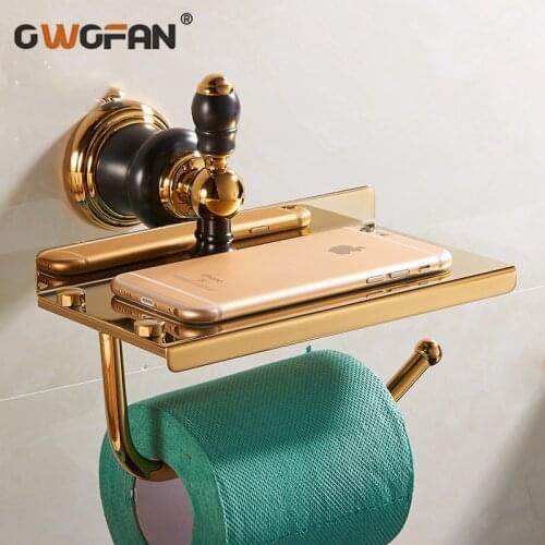 Antique Brass Toilet Roll Paper Holder With Shelf For Phone Multifunctional Golden Hand Towel Hook Toilet Paper Holder XL-66807