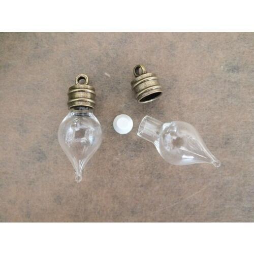 Free ship!! 29x12mm Small water drop shapes glass Pendant with antique bronze cap set glass vial necklace pendant