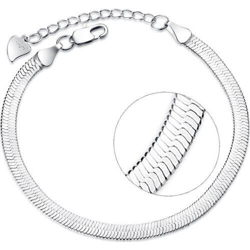 925 Sterling Silver Flat Snake Chain Blade Lobster Clasp Adjustable Bracelet Anklet For Women pulseira masculina