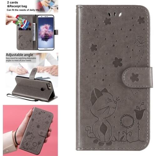 3D Embossing PU Leather Flip Book Phone Pouch Cover For Huawei Enjoy 7S hoesje Wallet P Smart Honor 9 Lite Glitter Cases Estojo