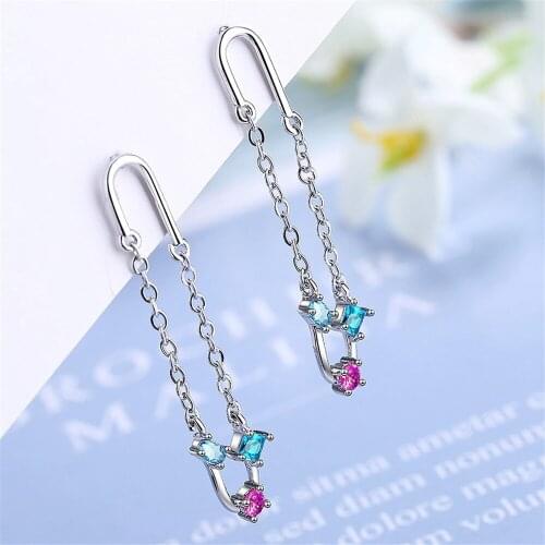 SHQIYAYI Long Earrings Fashion Jewelry Korean Women Best Gift Cubic Zirconia 925 Silver Geometry Pin Chain Accessories 906