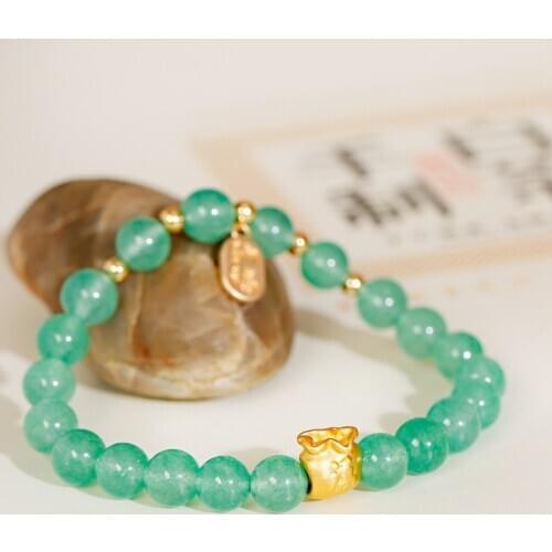 Ethnic Green Stone Bracelets Women Summer Charm Handmade Gold Lucky Bag Copper Bracelet Opal Men Jewelry Pulseira Masculina