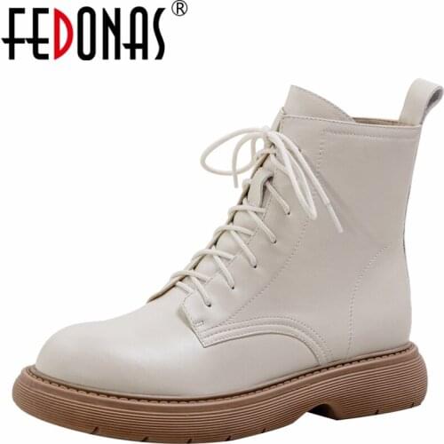 FEDONAS 2021 Classic Autumn Winter Women Ankle Boots Genuine Leather Cross-Tied Working Casual Thick Heels Round Toe Shoes Woman