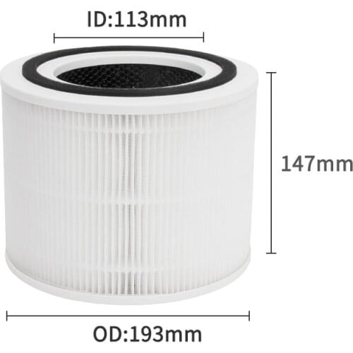 Air Purifier Filters Cylinder Filter Replacement For Levoit Core 300-RF H13 HEPA and Activated Carbon High-Efficiency Pre-Filter