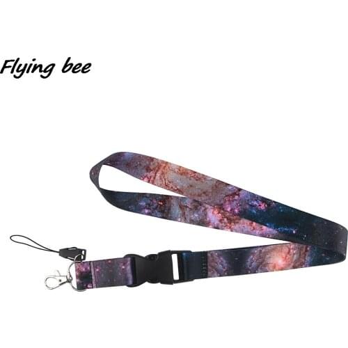 Flyingbee Universe Starry Sky Painting Art Key Chain Buckle Lanyard Neck Strap For Phone Keys ID Card Creative Lanyards X1467