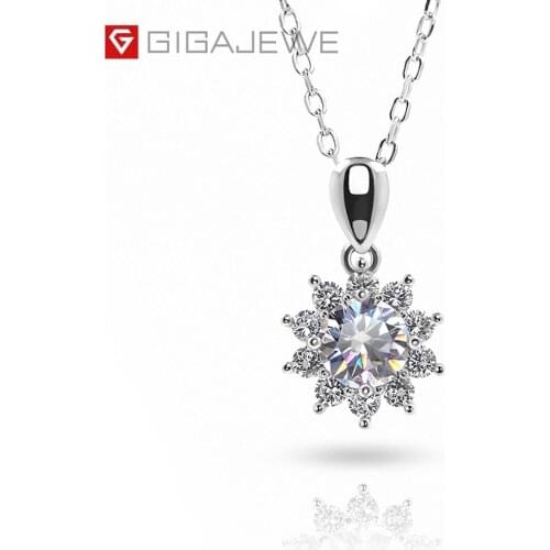 GIGAJEWE 1ct 6.5mm EF Round 18K White Gold Plated 925 Silver Moissanite Necklace Diamond Test Passed Jewelry Girlfriend Gift