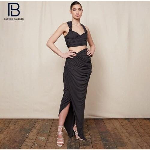 PB Stylish High Waist Draped Design Two Pieces Set Sexy V Neck Sleeveless Celebrity Party Club Free Shipping