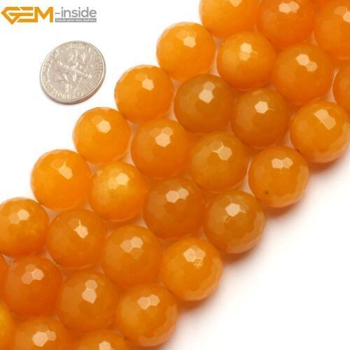 Gem-inside 4mm-16mm Natural Round Faceted Yellow Jade Stone Beads For Jewelry Making Strand 15" DIY Christmas Valentine Gift