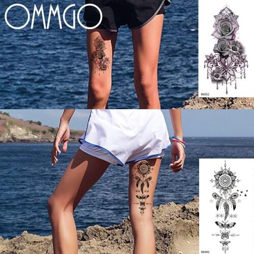 OMMGO Lace Rose Flower Dreamcatcher Temporary Tattoos Fake Pendant Jewels Sticker Sexy Fake Tatoos Sheets Art Arm Women Girls