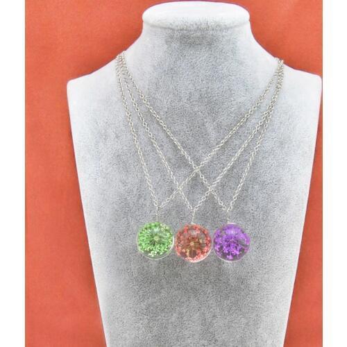 Cute Girls Natural Dry Flower Crystal Ball Necklace For Women Fashion Lavender Pendant Necklaces Female Jewelry Party Gift