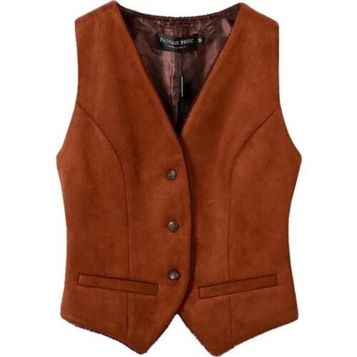 Fashion suede waistcoat women autumn winter all-match v-neck solid color thickened short vest plus size