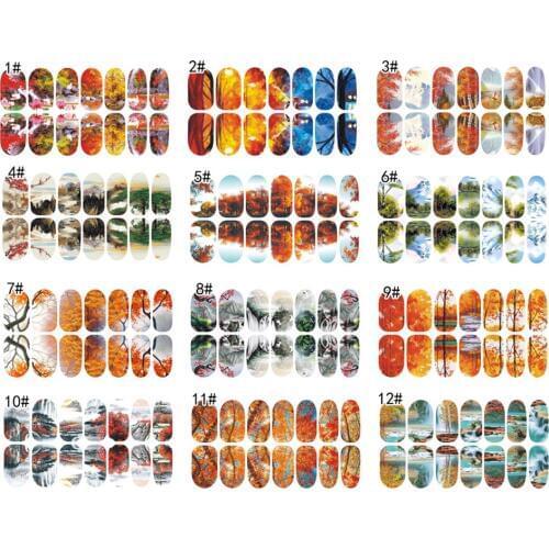 12 Sheet Set 84 pairs Full Cover Adhesive Nail Art Stickers Colorful Nail Sticker Glow In The Dark Nail Tip Wraps Decorations