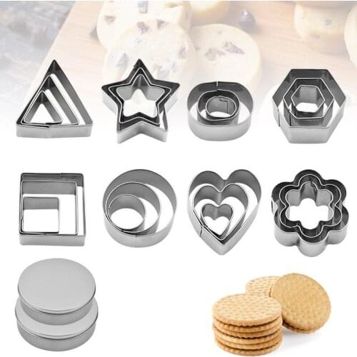 Stainless Steel Biscuit Baking Mould Star Heart Round Flower Shape Cutter Press Stamp Embosser Baking Kitchen Round Mold Set