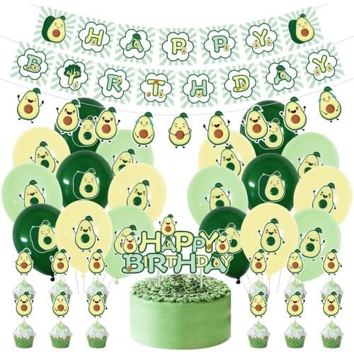 Avocado Themed Baby Birthday Party Decor Set, Letter-Pulled Banner, Cup Flag And Latex Balloon
