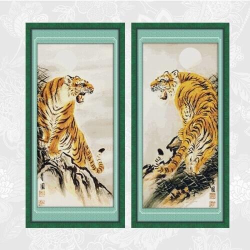 Uphill tiger Cross Stitch Kits Animal Pattern Counted Printed Aida Canvas 14CT 11CT Chinese Cross-stitch Embroidery Needlework