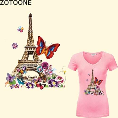 ZOTOONE Eiffel Tower Patch Heat Transfer Vinyl Applique Flower Butterfly Stickers for Clothes DIY T-shirt Iron-on Transfers