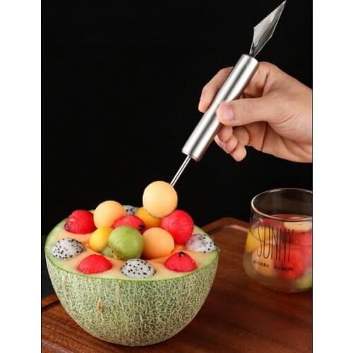 Stainless Steel 2 In 1 Ice Cream Ball Spoon DIY Assortment Fruit Baller Digging Watermelon Melon Carving Knife Kitchen Tools