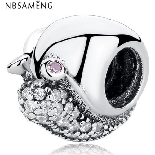 Newest 925 Sterling Silver Clear & Orchid CZ Sparkling Snail Charm Beads Fit Bracelet & Bangle DIY Jewelry