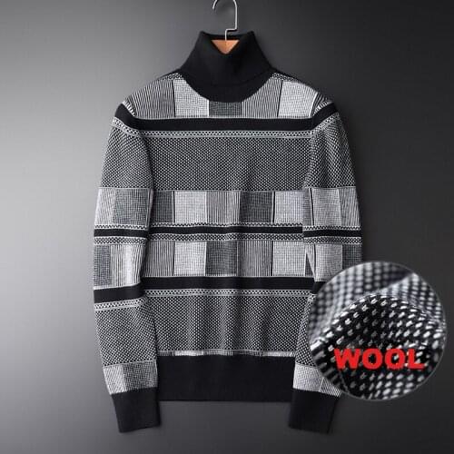 New Men Turtleneck Sweater Luxury Wool Blending Striped Mens Sweaters Plus Size 4xl Hight Quality Slim Fit Sweater Man Winter