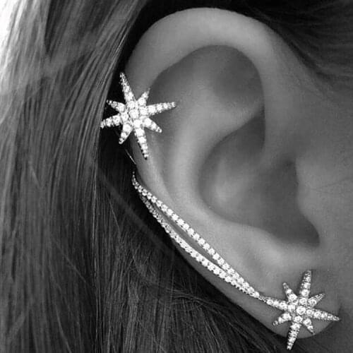 New Autumn Cross Snowflake Star Shape Asymmetric Earrings Fashion Party Earrings AAA Zircon Ear Clip for Women Jewelry