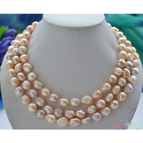 Wholesale 3row 17- 19" 10-12mm pink lavender baroque freshwater cultured pearl necklace