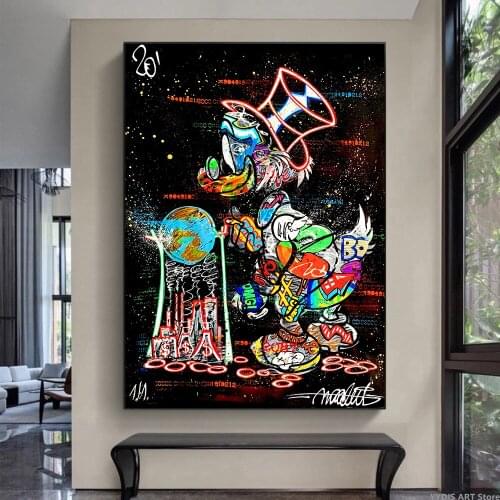 Disney Donald Duck Plays With The Globe Graffiti Poster Print Hd Wall Art Canvas Painting Modular Cartoon Picture For Home Decor