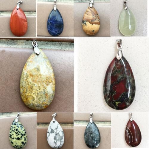 Bloodstone Carnelian Jaspe Howlite Chrysanthemum stone Water Drop Pendant Bead 1pcs WB824