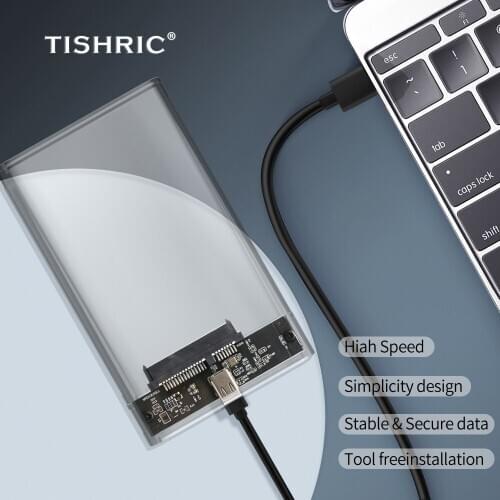 TISHRIC Transparent HDD Case For Hard Drive Box HDD Enclosure 2.5 SATA To USB 3.0 Type-C USB 3.1 External Hard Drive Enclosure