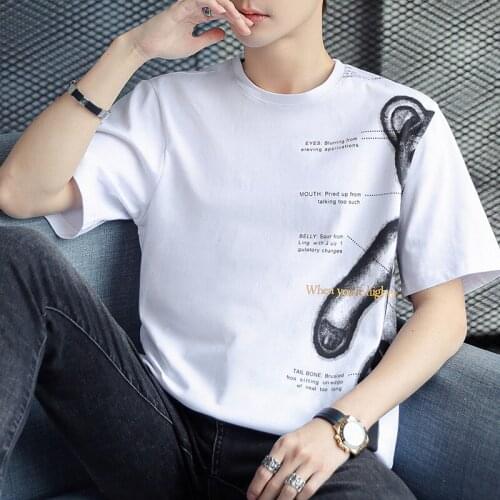 Dropshipping Short-Sleeved Mens T-Shirt Thin Summer Cotton Tide Brand Loose Youth Top Shirts Clothing Large Size M-4XL Ins Tees