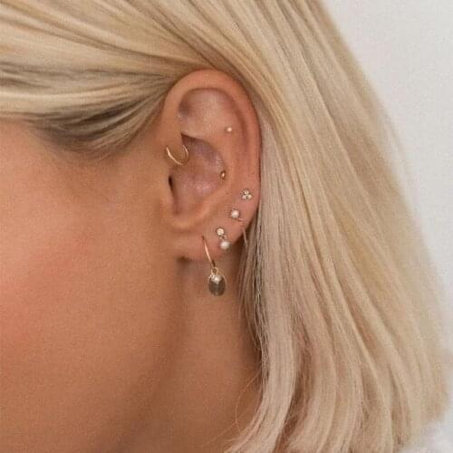 Minimal 925 sterling silver girl women jewelry tiny small multi piercing pearl stud earring 925