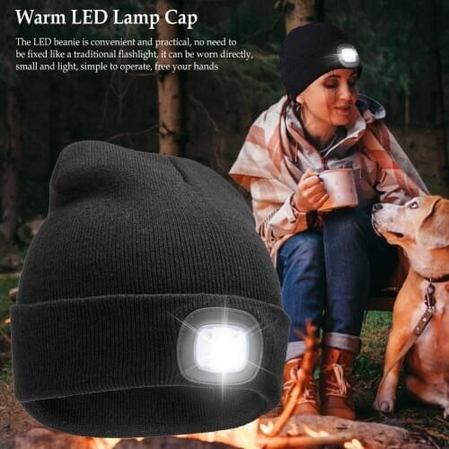 LED Lamp Cap Soft Lightweight Warm Hat Light Hat Portable Head Lighting Lamp Knitting Woolen Hats For Outdoor