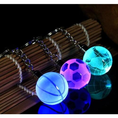 LED Night Light Crystal Buckle Football Basketball Earth Key Chain for World Cup Birthday Souvenir Graduation Gift SN2858